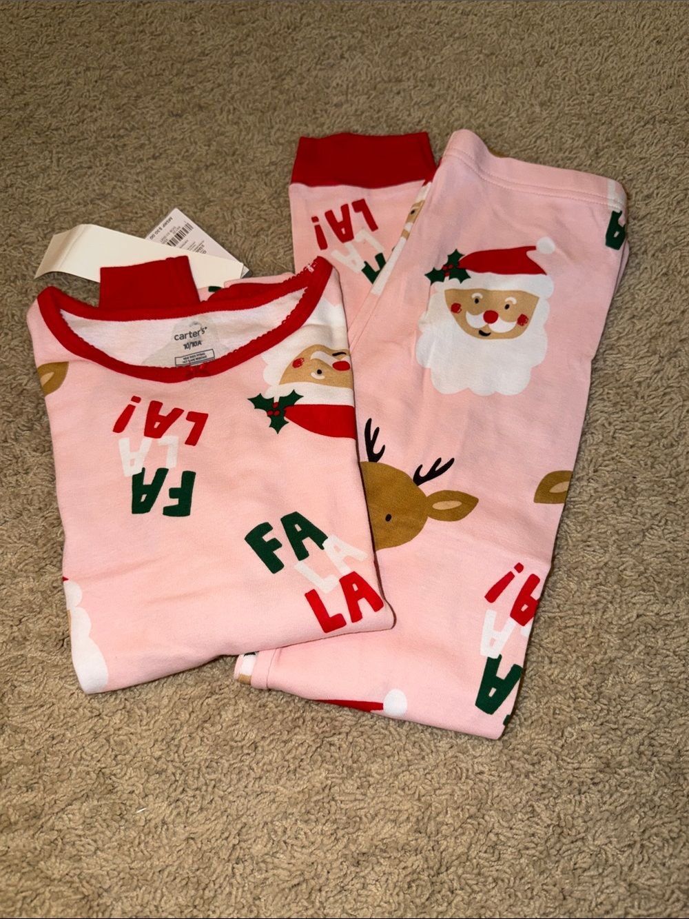Carter's Pink Christmas Santa & Reindeer Pajama Set